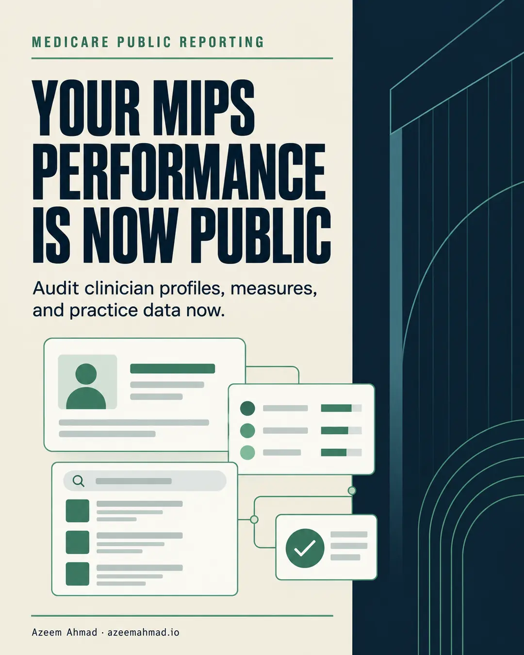 Navy, warm-white, and green editorial graphic reading: Your MIPS performance is now public.